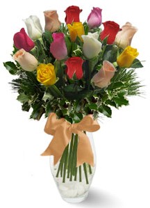 15 adet vazoda renkli g�l  K�z�lay �i�ek online �i�ek sipari�i 
