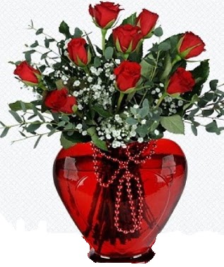 Kalp cam mika i�inde 9 adet k�rm�z� g�l  K�z�lay �i�ek online �i�ek sipari�i 