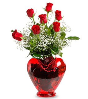 Kalp cam i�inde 7 adet k�rm�z� g�l  Ankara K�z�lay hediye sevgilime hediye �i�ek  