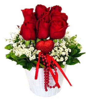 9 k�rm�z� g�l seramik ve kalp �ubuk  K�z�lay �i�ek sipari�i vermek 