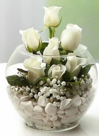 Beyaz Mutluluk 9 beyaz gül fanusta  Ankara Kızılay hediye sevgilime hediye çiçek  