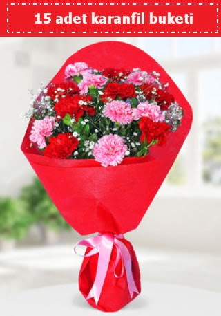 15 adet karanfilden haz�rlanm�� buket  K�z�lay online �i�ek�i , �i�ek sipari�i 