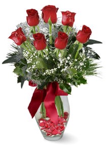 7 adet vazoda g�l  K�z�lay �i�ek online �i�ek sipari�i  kirmizi g�l