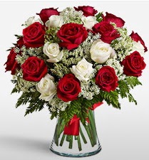 Vazoda 12 k�rm�z� 12 beyaz g�l tanzimi  Ankara K�z�lay �i�ek yolla , �i�ek g�nder , �i�ek�i  