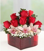 3 kandil orkide 5 kırmızı gül kalp mika  Kızılay çiçek online çiçek siparişi 