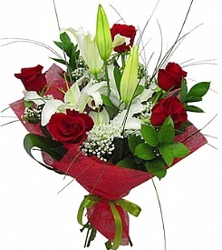 1 dal kazablanka 5 kırmızı gül buketi  Ankara Kızılay çiçek , çiçekçi , çiçekçilik 