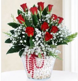 9 adet k�rm�z� g�l cam i�erisinde  Ankara K�z�lay �i�ek�i telefonlar� 