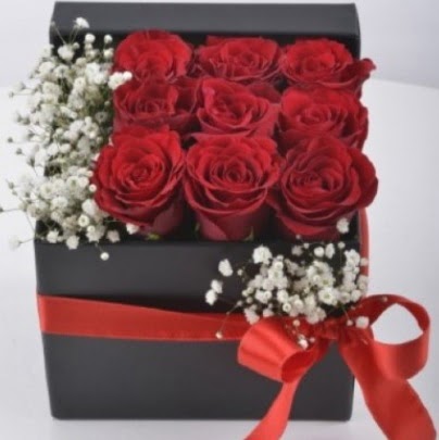 Kutu i�erisinde 9 adet k�rm�z� g�l  Ankara K�z�lay hediye sevgilime hediye �i�ek 