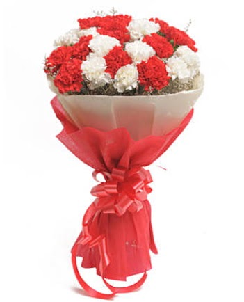21 adet k�rm�z� beyaz karanfil buketi  K�z�lay cicek , cicekci 
