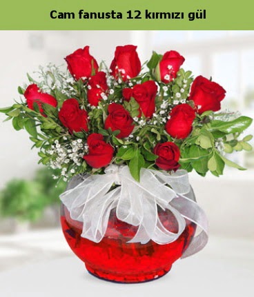 Cam içerisinde 12 adet kırmızı gül  Kızılay çiçek online çiçek siparişi 