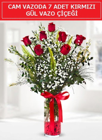 Cam vazoda 7 adet kırmızı gül çiçeği  Kızılay çiçekçiler 